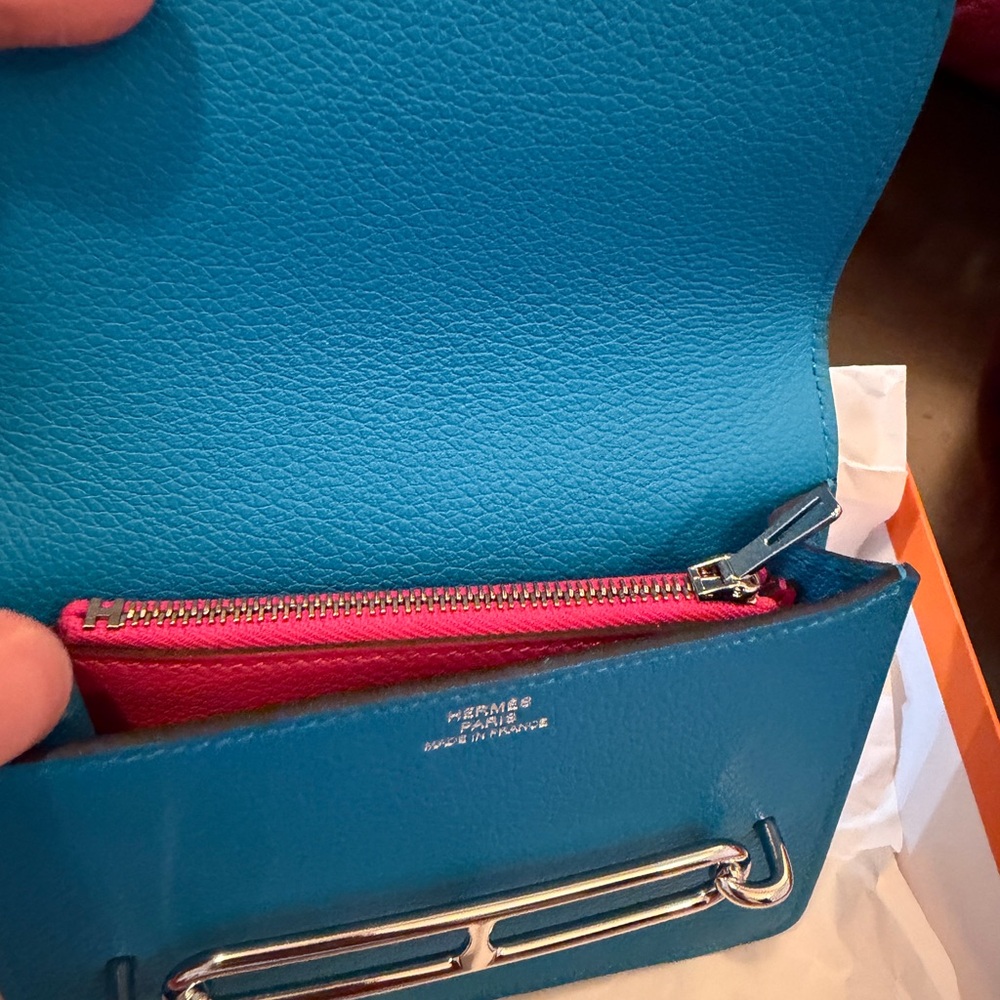 Hermes Blue Leather Roulis Compact Wallet with Silver Hardware - Picture 6 of 11
